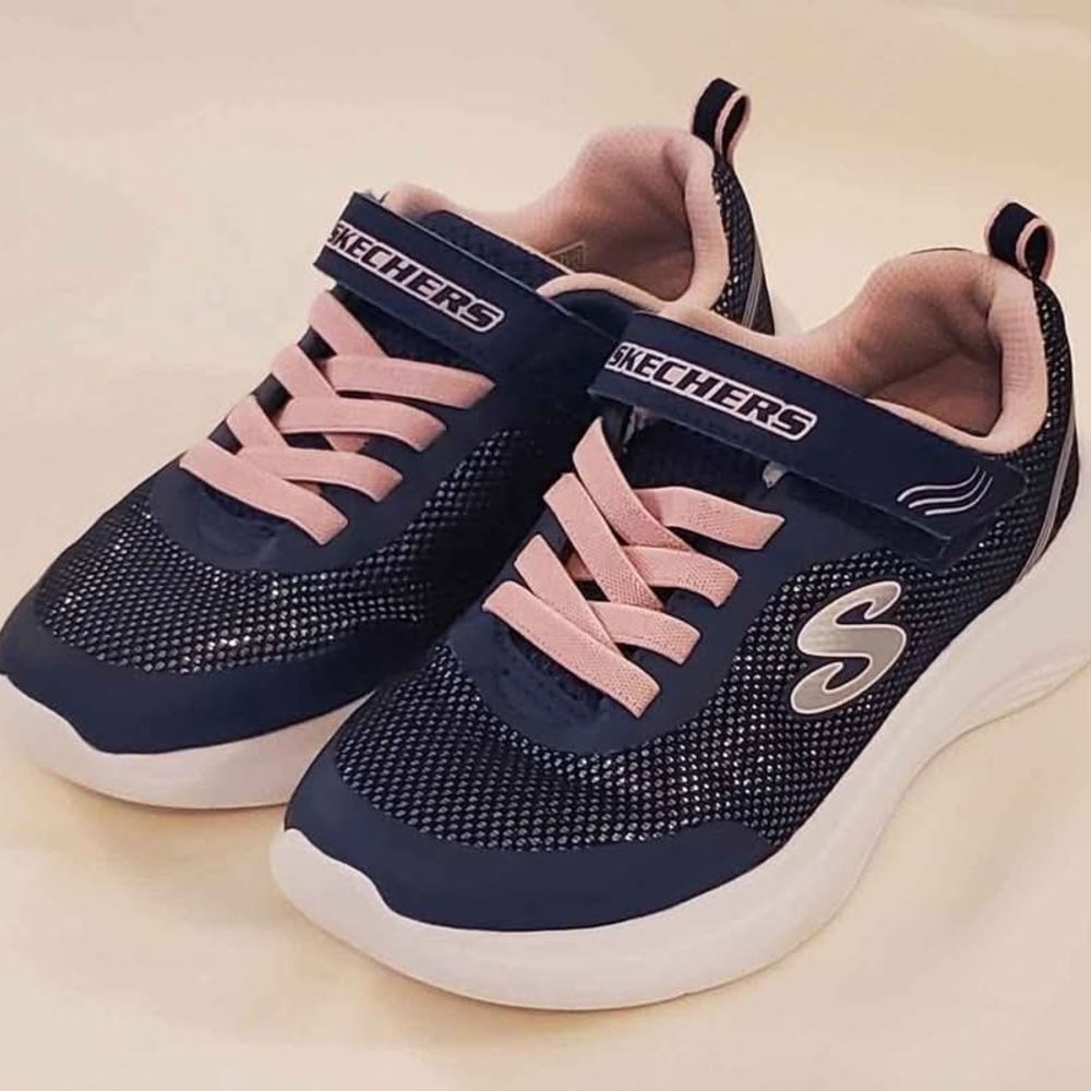 Girl's 2 SKECHERS Blue/Pink Glitter Wave 92